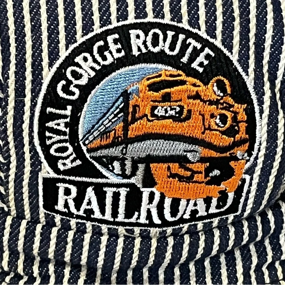 Striped Conductor Hat with Royal Gorge Route Railroad Cap Embroidered Patch